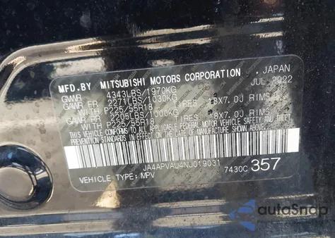 2022 Mitsubishi Outlander Sport 2.0 Se 2Wd/2.0 Se Special Edition 2Wd from USA, damaged, VIN JA4APVAU4NU019031